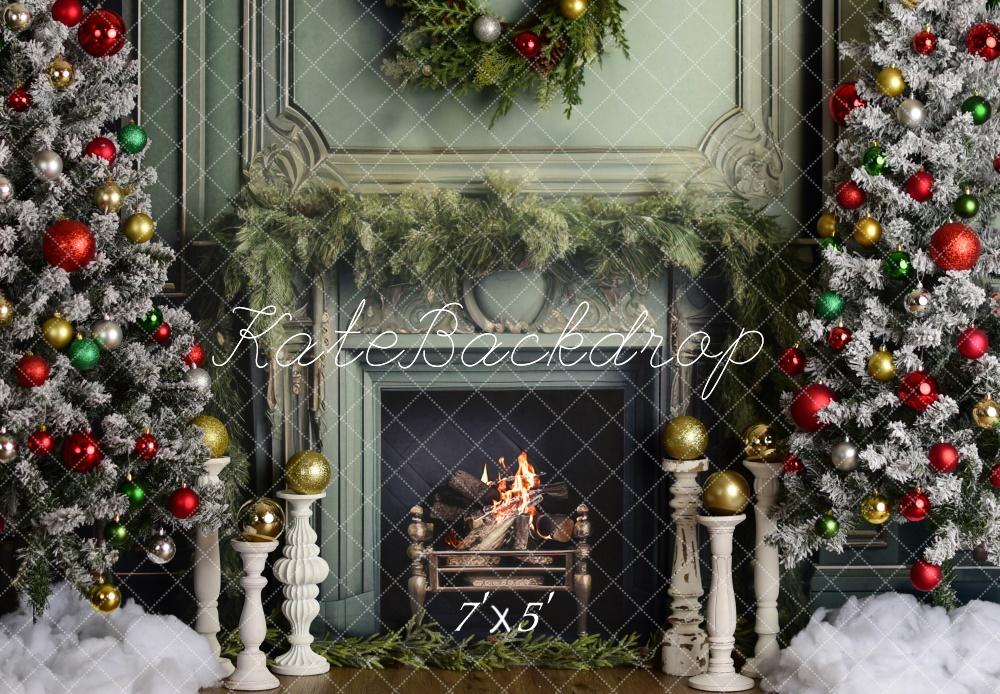 Kate Decorated Elegant Christmas Fireplace Backdrop Designed by Mandy Ringe Photography