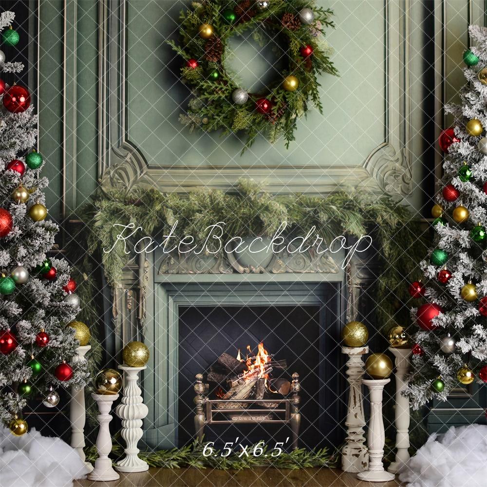 Kate Decorated Elegant Christmas Fireplace Backdrop Designed by Mandy Ringe Photography