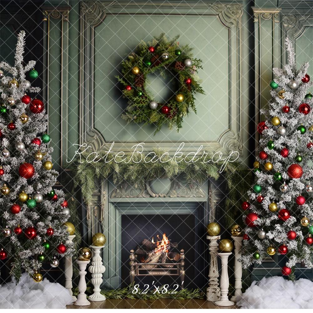 Kate Decorated Elegant Christmas Fireplace Backdrop Designed by Mandy Ringe Photography