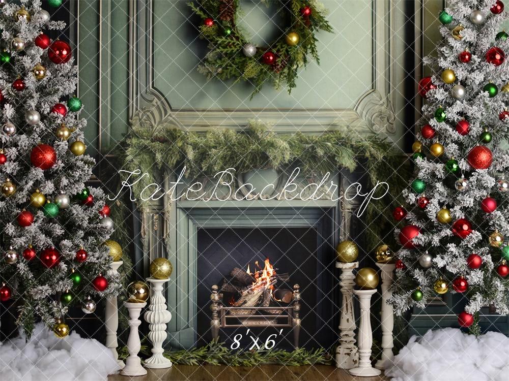 Kate Decorated Elegant Christmas Fireplace Backdrop Designed by Mandy Ringe Photography