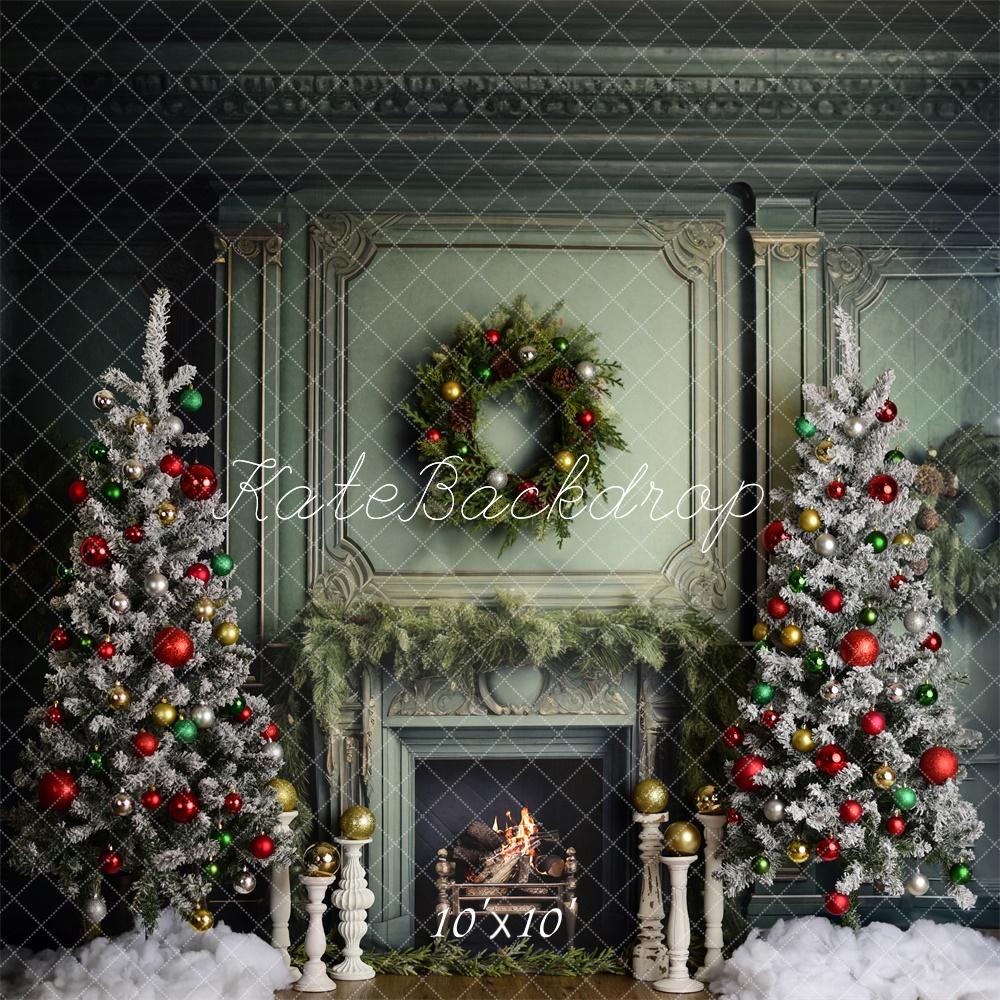 Kate Decorated Elegant Christmas Fireplace Backdrop Designed by Mandy Ringe Photography