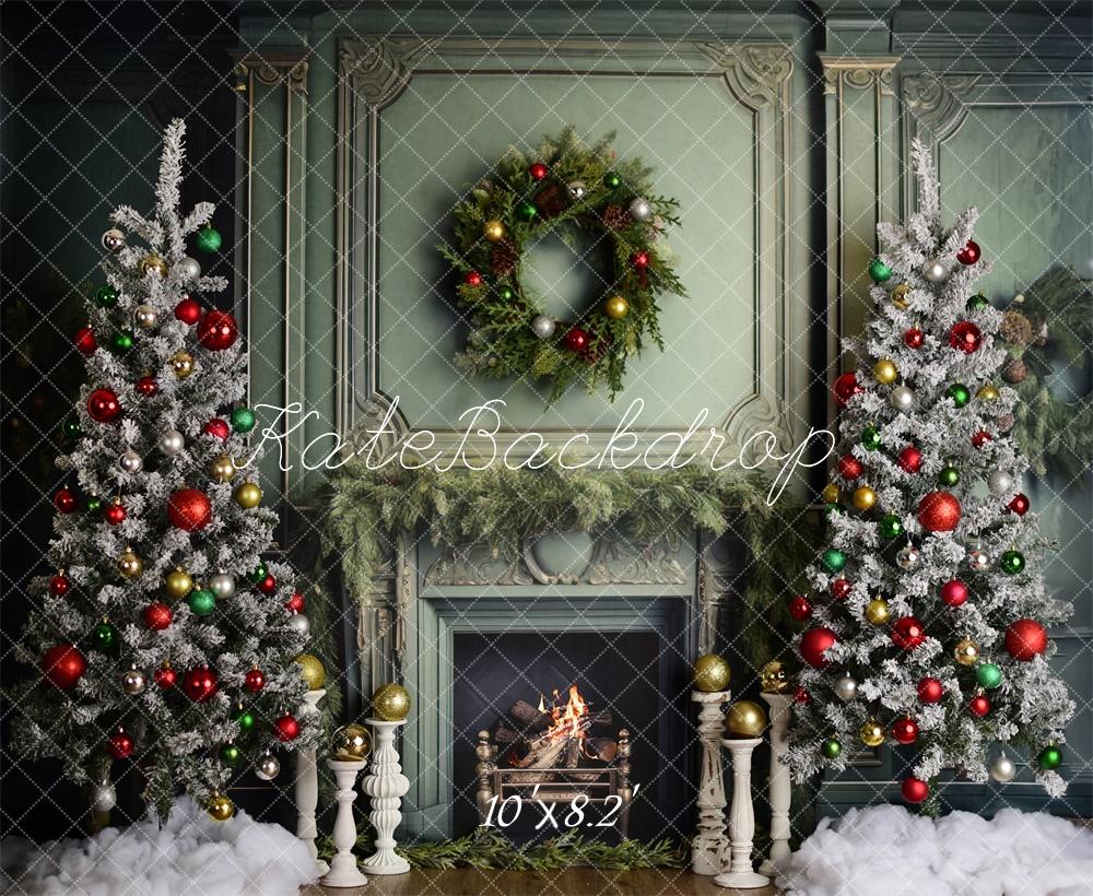 Kate Decorated Elegant Christmas Fireplace Backdrop Designed by Mandy Ringe Photography