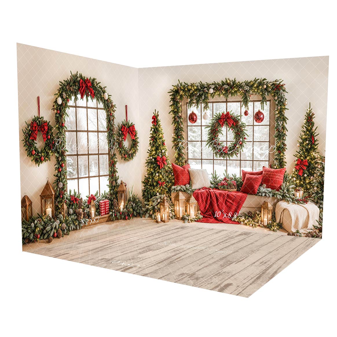 Kate Christmas Window Garland Red Blanket Room Set(8ftx8ft&10ftx8ft&8ftx10ft)