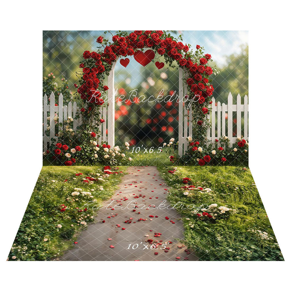 Kate Rose Arch Romantic Garden Backdrop+Rose Grass Path Floor Backdrop