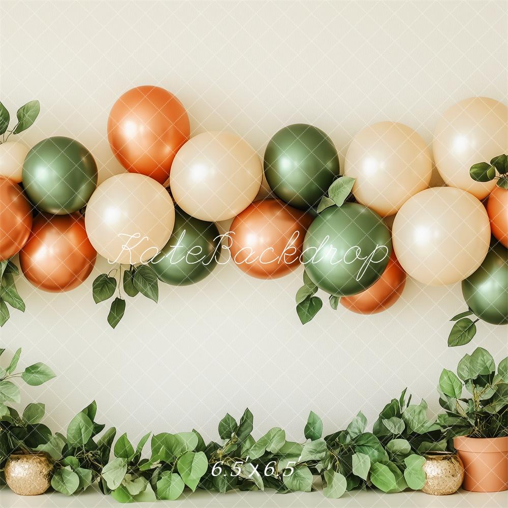 Kate Cake Smash Backdrop Autumn Green Gold Balloons Designed by Patty Robert