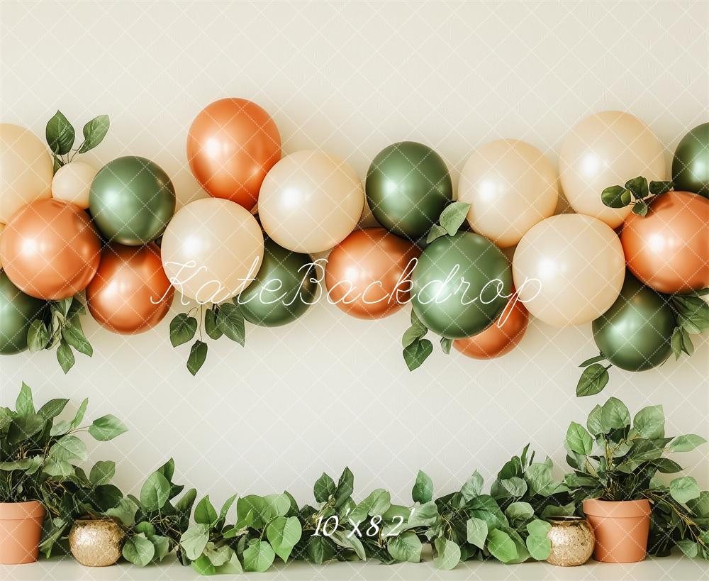 Kate Cake Smash Backdrop Autumn Green Gold Balloons Designed by Patty Robert