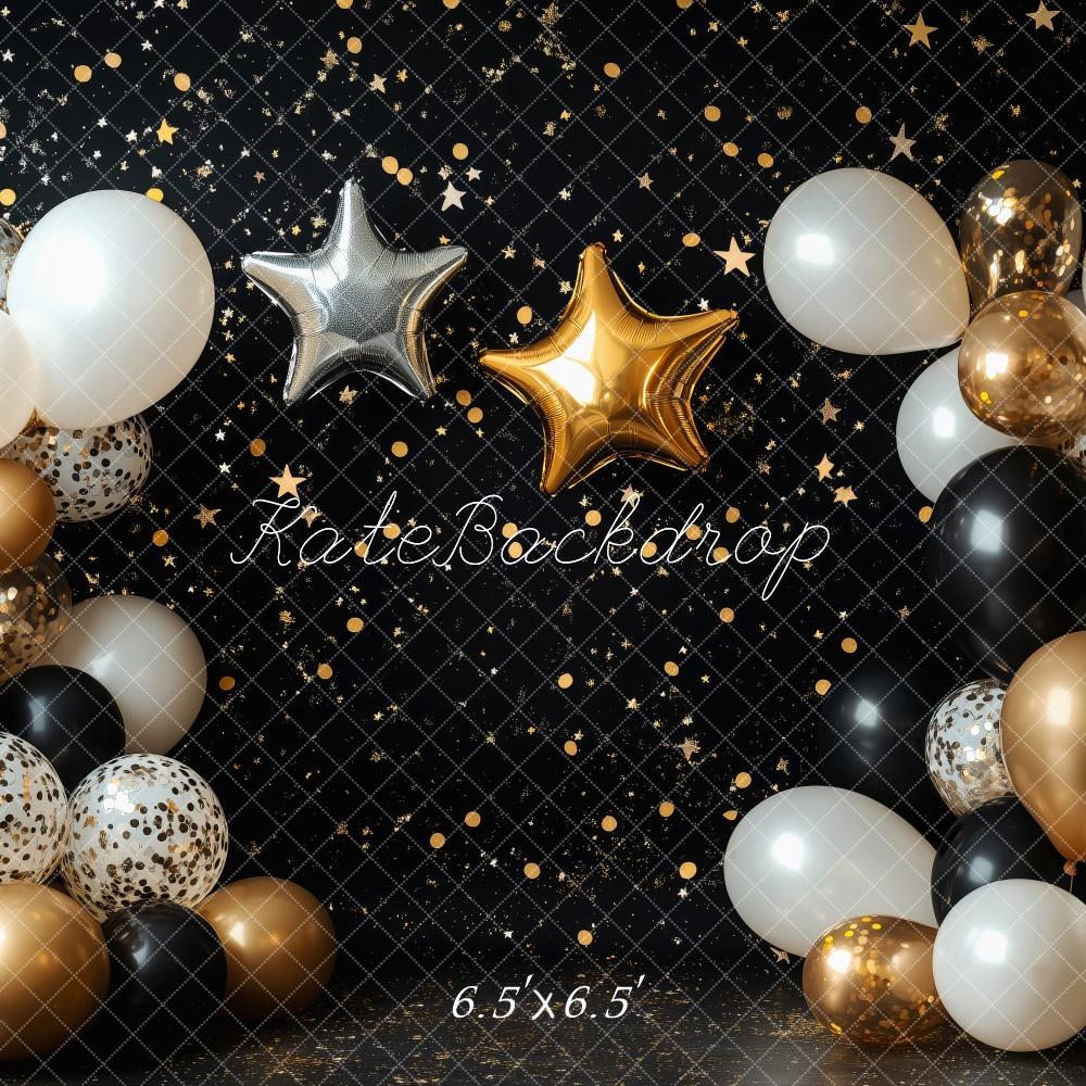 Kate Black Cake Smash Backdrop Gold Stars Balloons Designed by Patty Robert