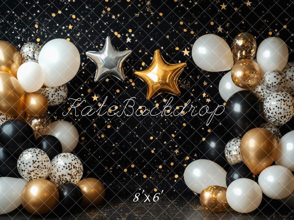 Kate Black Cake Smash Backdrop Gold Stars Balloons Designed by Patty Robert