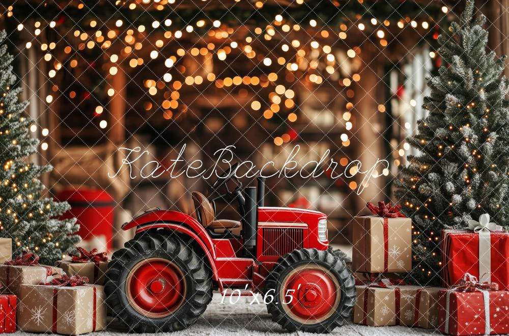 Kate Christmas Red Tractor Gift Boxes Backdrop Designed by Patty Robert