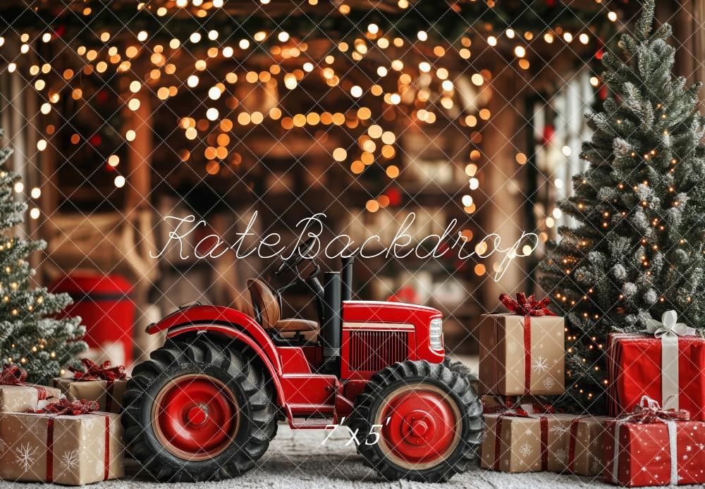 Kate Christmas Red Tractor Gift Boxes Backdrop Designed by Patty Robert