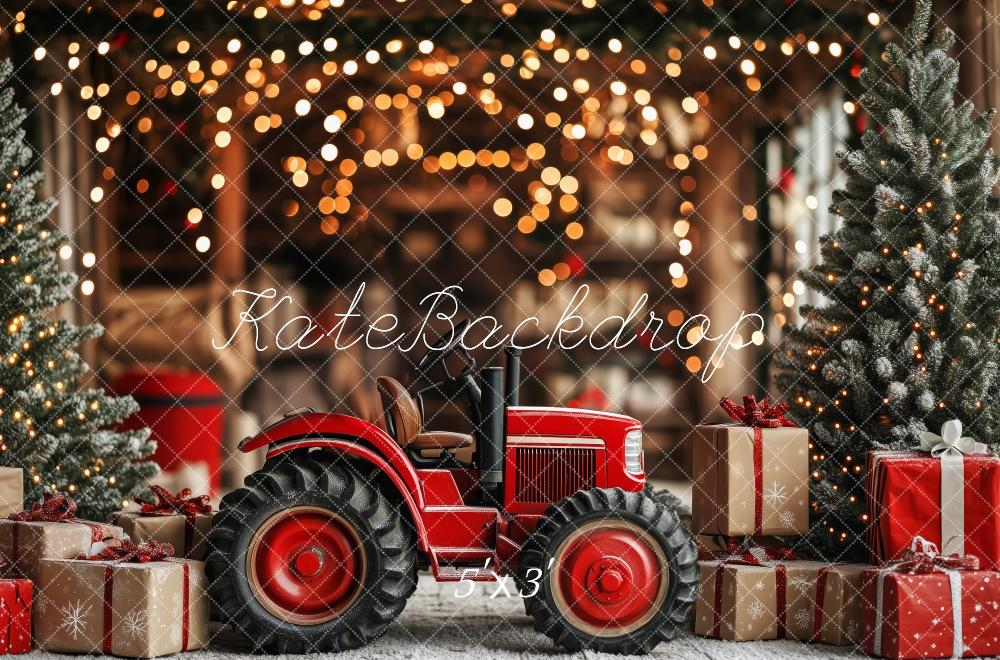 Kate Christmas Red Tractor Gift Boxes Backdrop Designed by Patty Robert