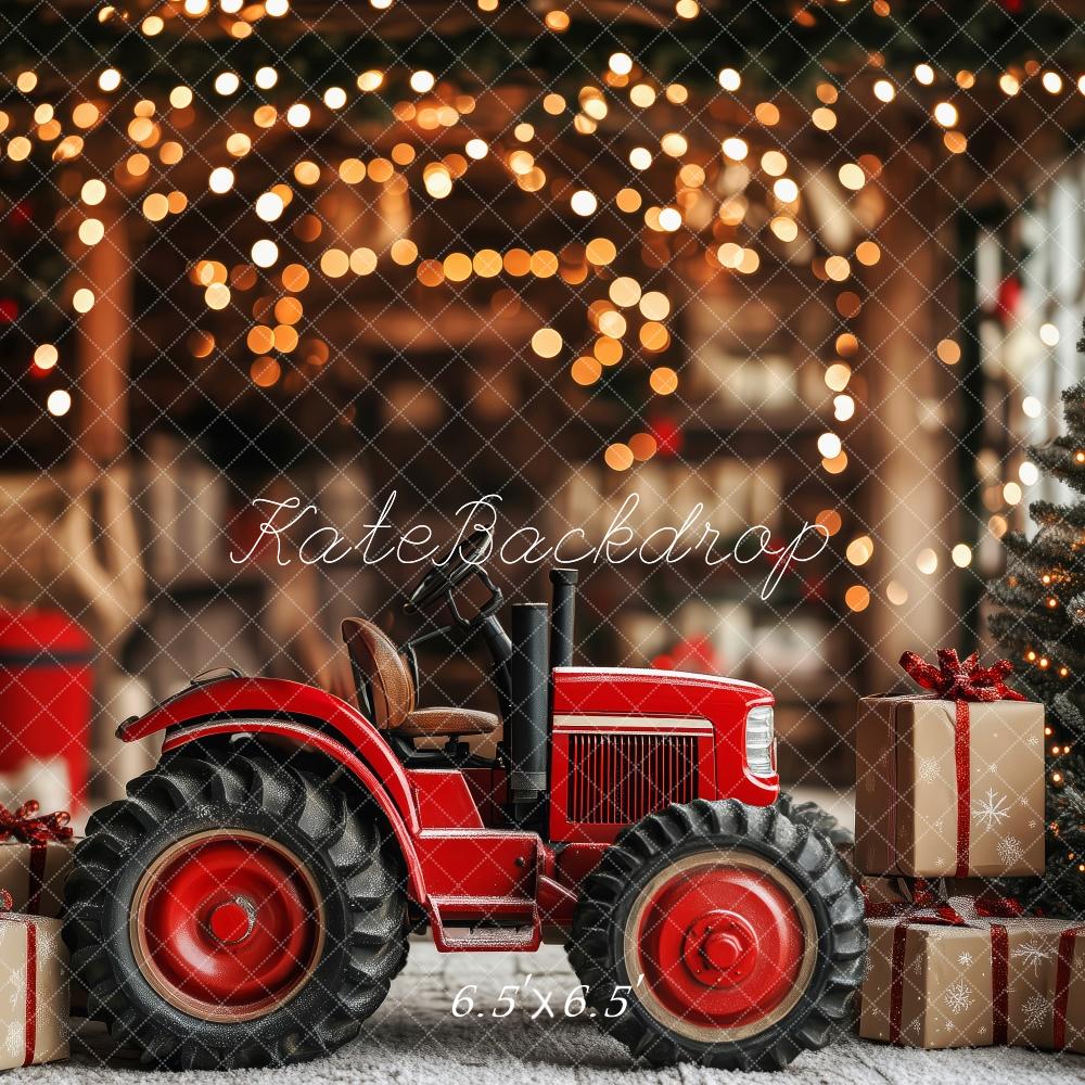 Kate Christmas Red Tractor Gift Boxes Backdrop Designed by Patty Robert