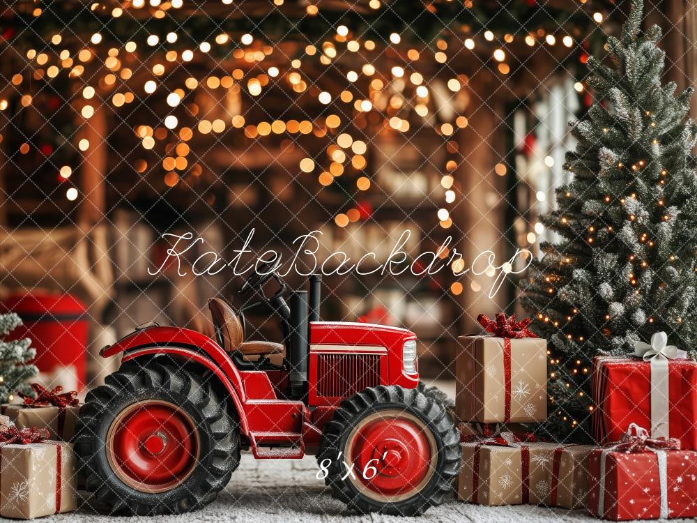 Kate Christmas Red Tractor Gift Boxes Backdrop Designed by Patty Robert