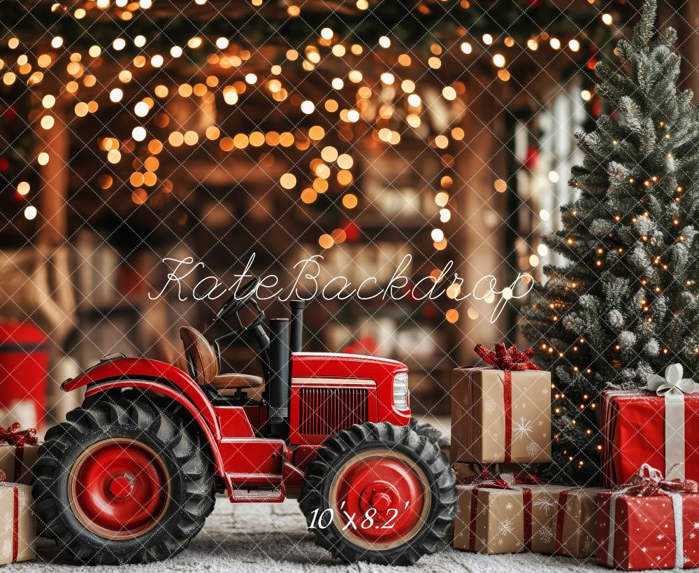 Kate Christmas Red Tractor Gift Boxes Backdrop Designed by Patty Robert