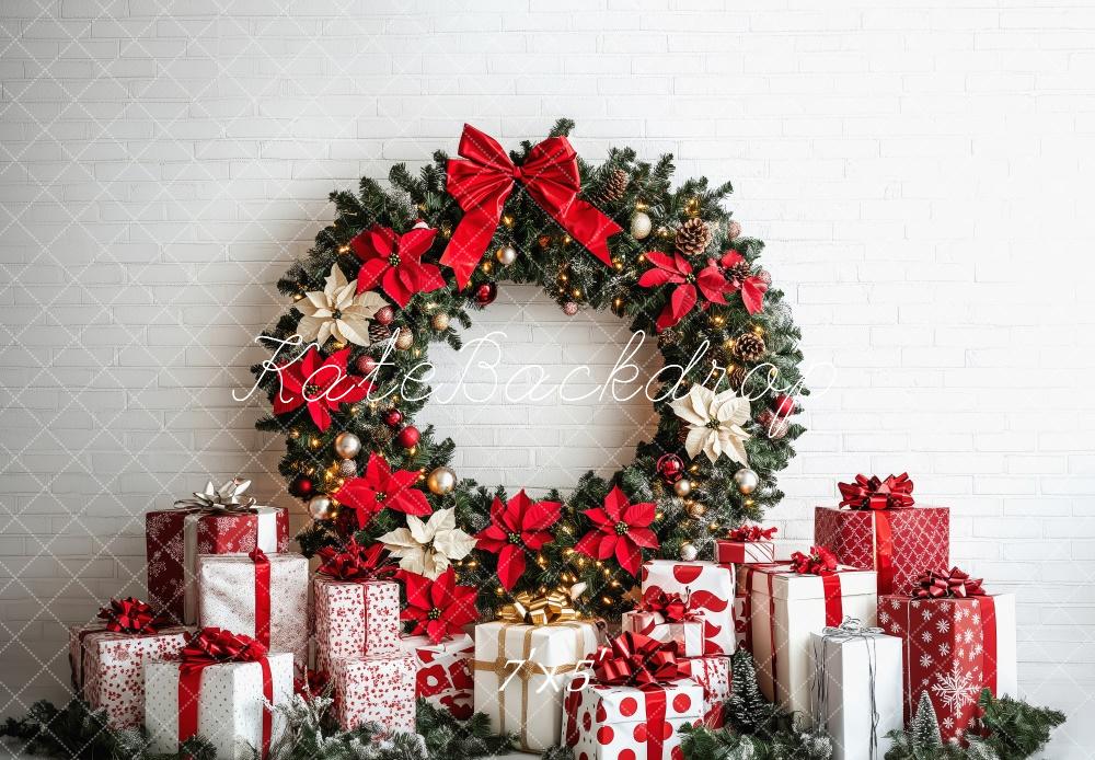 Kate Christmas Wreath White Wall Backdrop Designed by Patty Robert