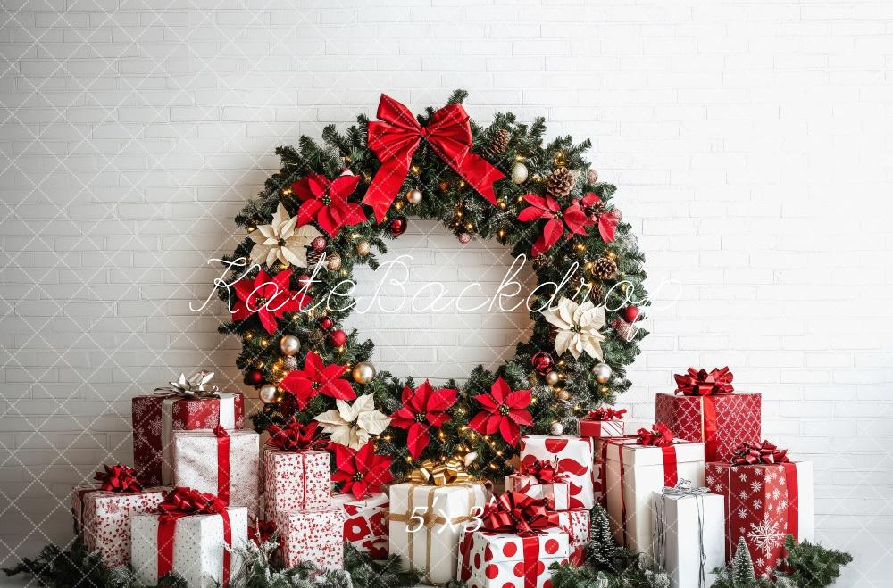 Kate Christmas Wreath White Wall Backdrop Designed by Patty Robert