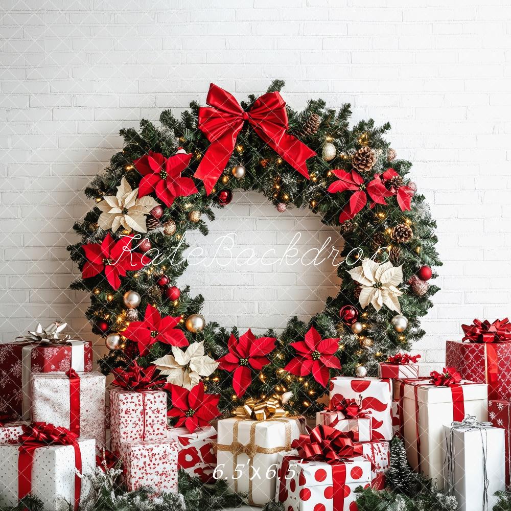 Kate Christmas Wreath White Wall Backdrop Designed by Patty Robert