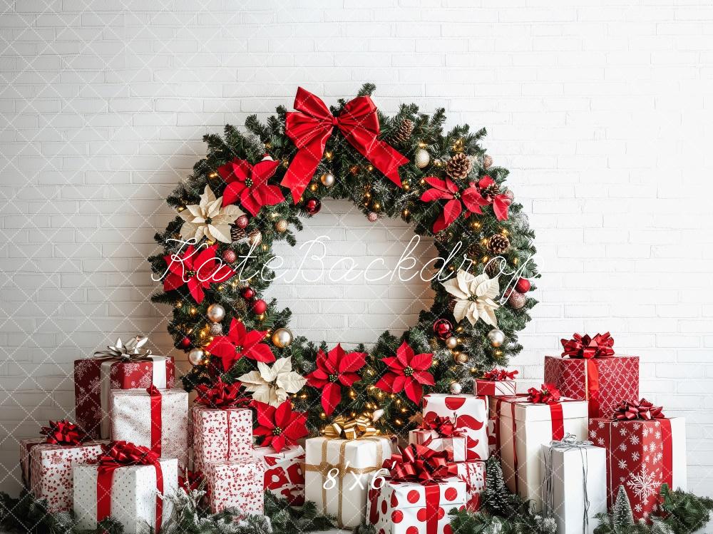 Kate Christmas Wreath White Wall Backdrop Designed by Patty Robert