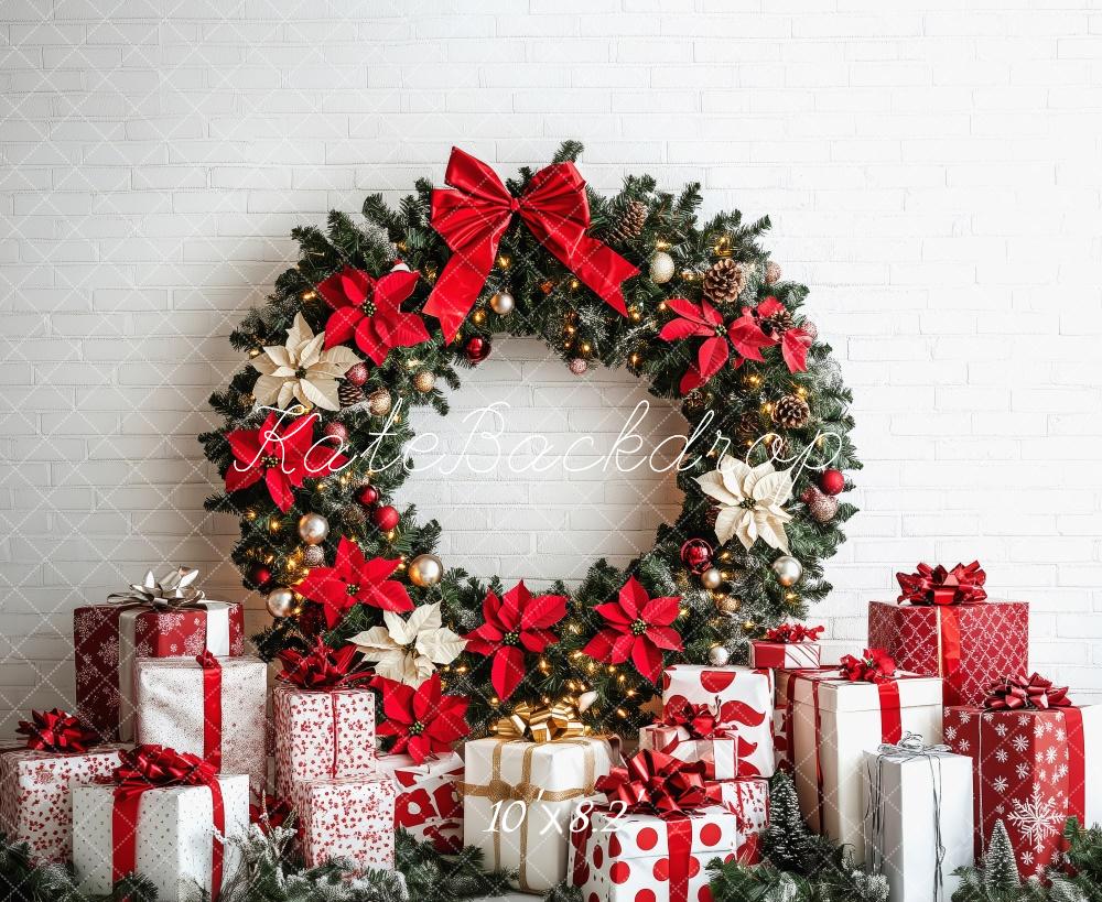 Kate Christmas Wreath White Wall Backdrop Designed by Patty Robert