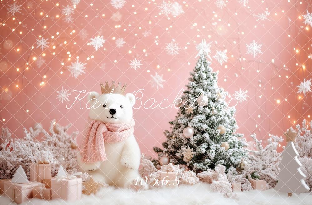 Kate Pink Snowflake Bear Christmas Backdrop Designed by Patty Roberts