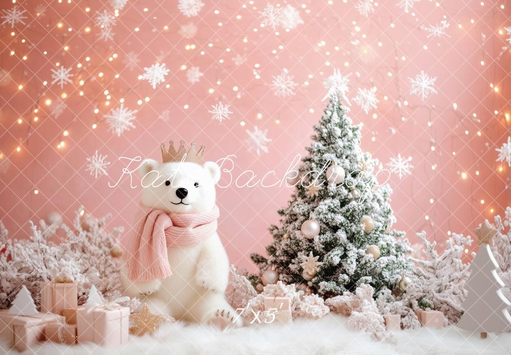 Kate Pink Snowflake Bear Christmas Backdrop Designed by Patty Roberts