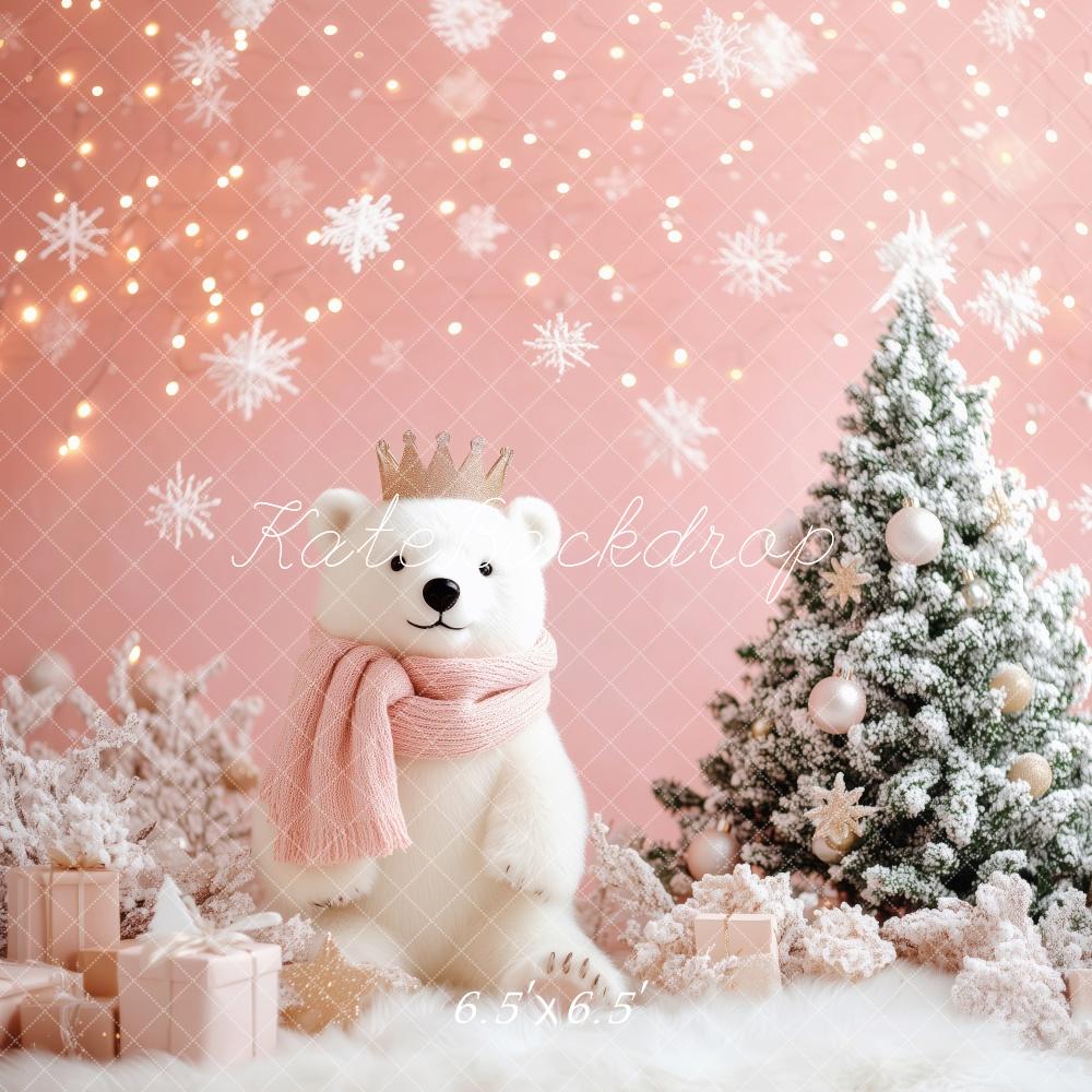 Kate Pink Snowflake Bear Christmas Backdrop Designed by Patty Roberts