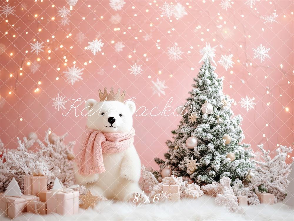 Kate Pink Snowflake Bear Christmas Backdrop Designed by Patty Roberts