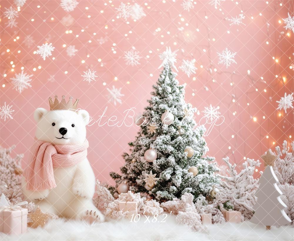 Kate Pink Snowflake Bear Christmas Backdrop Designed by Patty Roberts