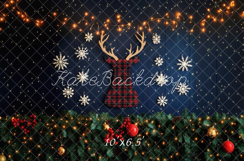 Kate Plaid Reindeer Christmas Lights Backdrop Designed by Patty Roberts