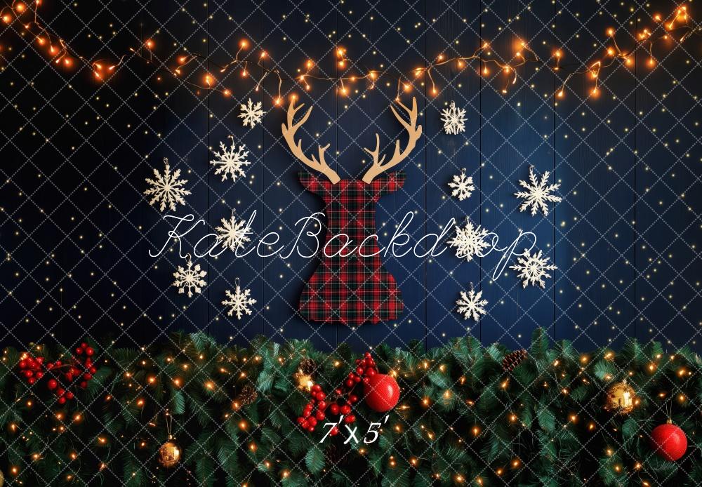 Kate Plaid Reindeer Christmas Lights Backdrop Designed by Patty Roberts