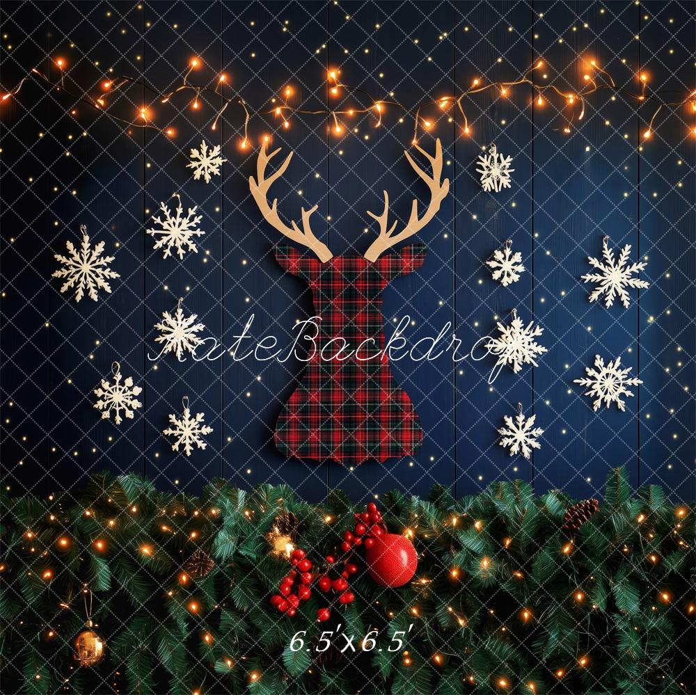 Kate Plaid Reindeer Christmas Lights Backdrop Designed by Patty Roberts