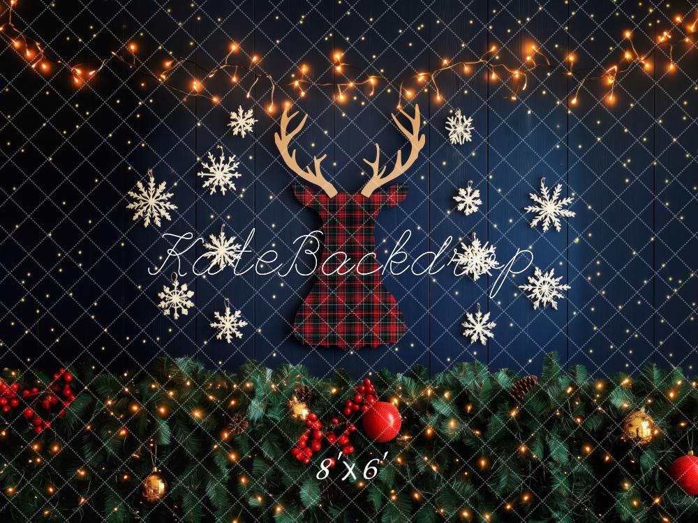 Kate Plaid Reindeer Christmas Lights Backdrop Designed by Patty Roberts