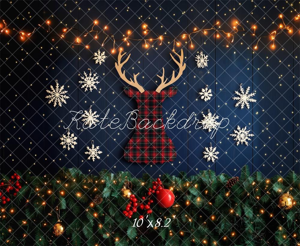 Kate Plaid Reindeer Christmas Lights Backdrop Designed by Patty Roberts