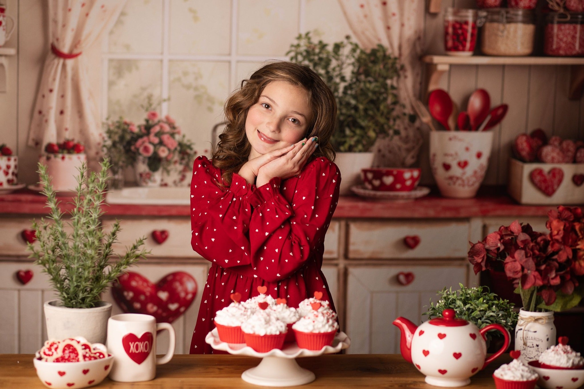 Kate Valentine's Day Kitchen Red Heart Cake Backdrop Designed by Emetselch