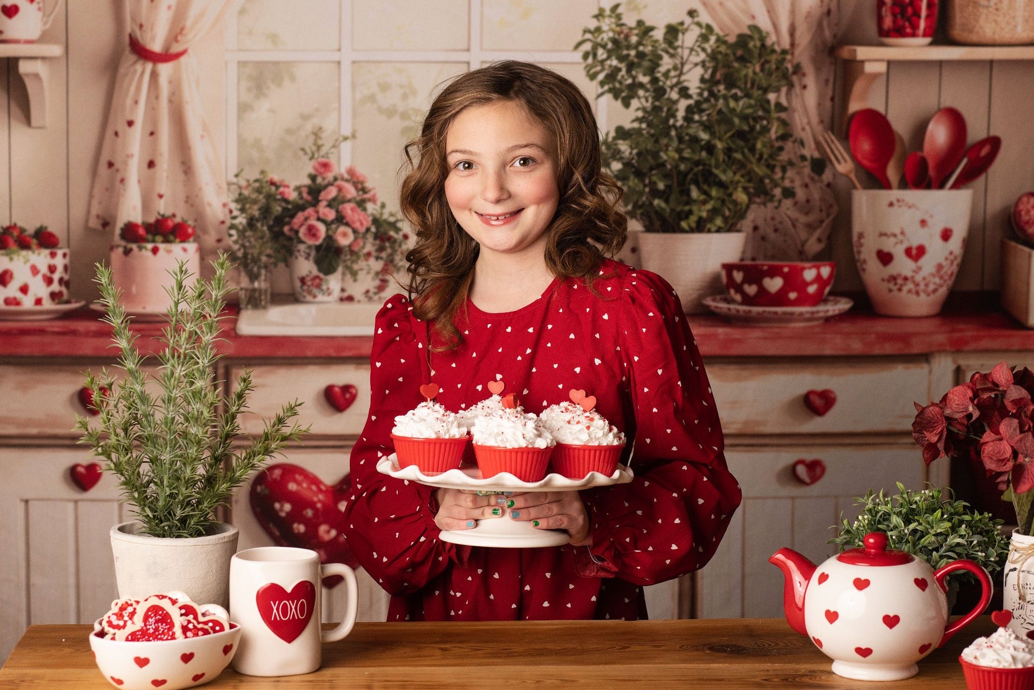 Kate Valentine's Day Kitchen Red Heart Cake Backdrop Designed by Emetselch