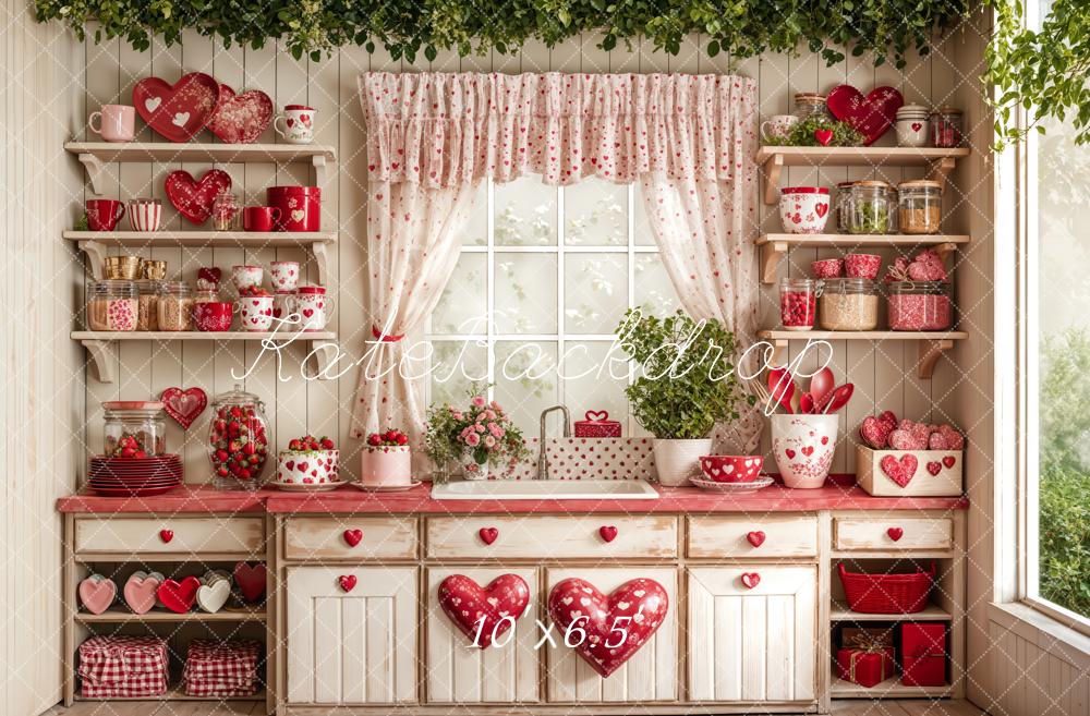 Kate Valentine's Day Kitchen Red Heart Cake Backdrop Designed by Emetselch