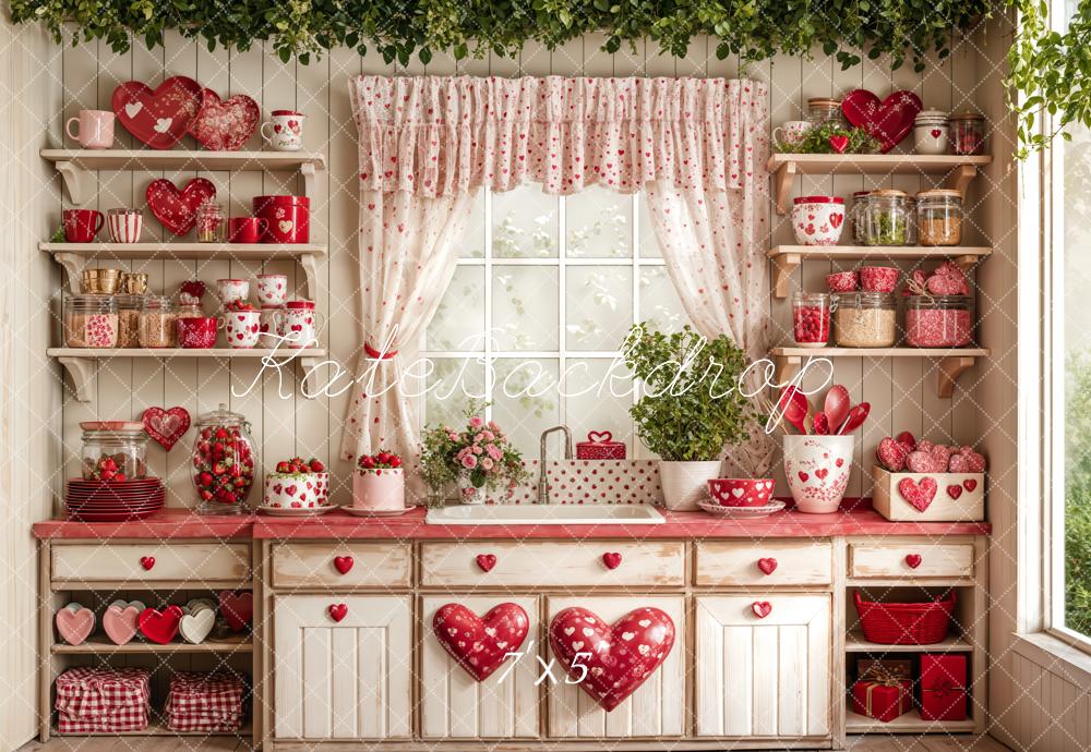 Kate Valentine's Day Kitchen Red Heart Cake Backdrop Designed by Emetselch