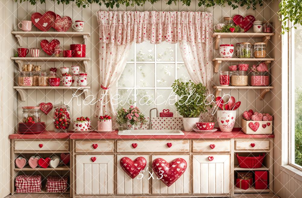 Kate Valentine's Day Kitchen Red Heart Cake Backdrop Designed by Emetselch