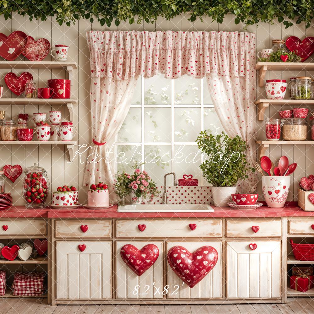 Kate Valentine's Day Kitchen Red Heart Cake Backdrop Designed by Emetselch