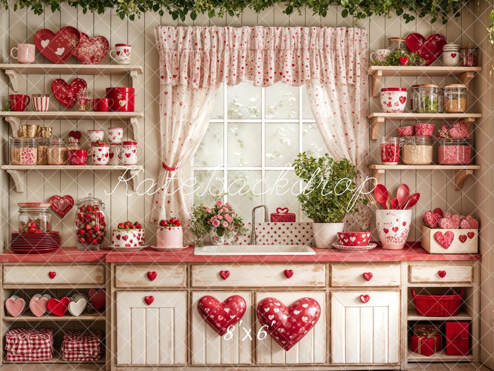 Kate Valentine's Day Kitchen Red Heart Cake Backdrop Designed by Emetselch