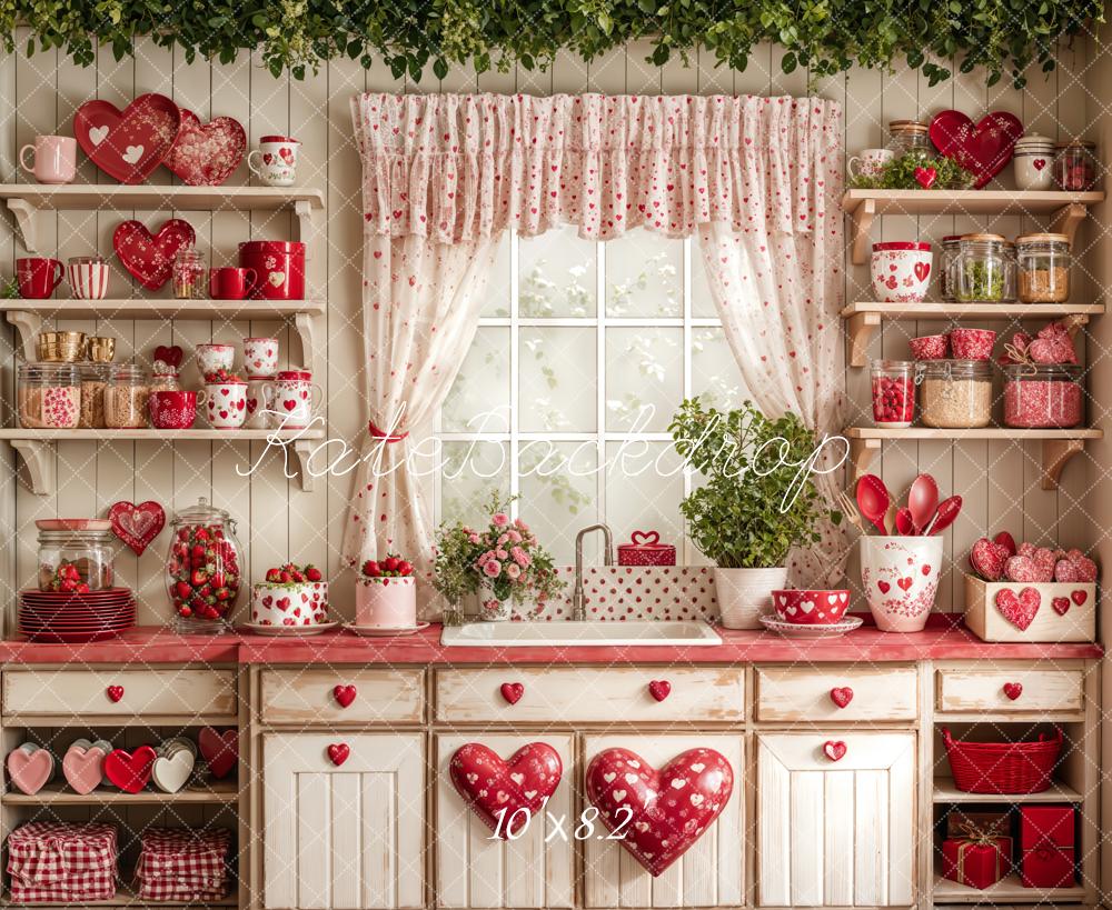 Kate Valentine's Day Kitchen Red Heart Cake Backdrop Designed by Emetselch