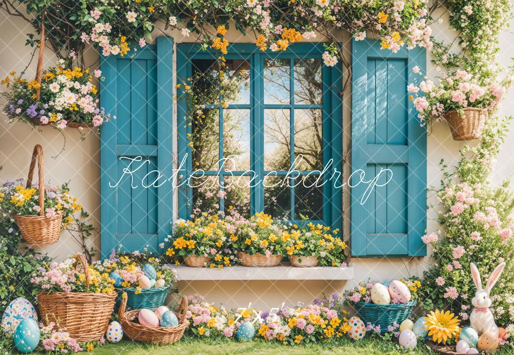 Kate Easter Backdrop Bunny Floral Blue Window Designed by Emetselch