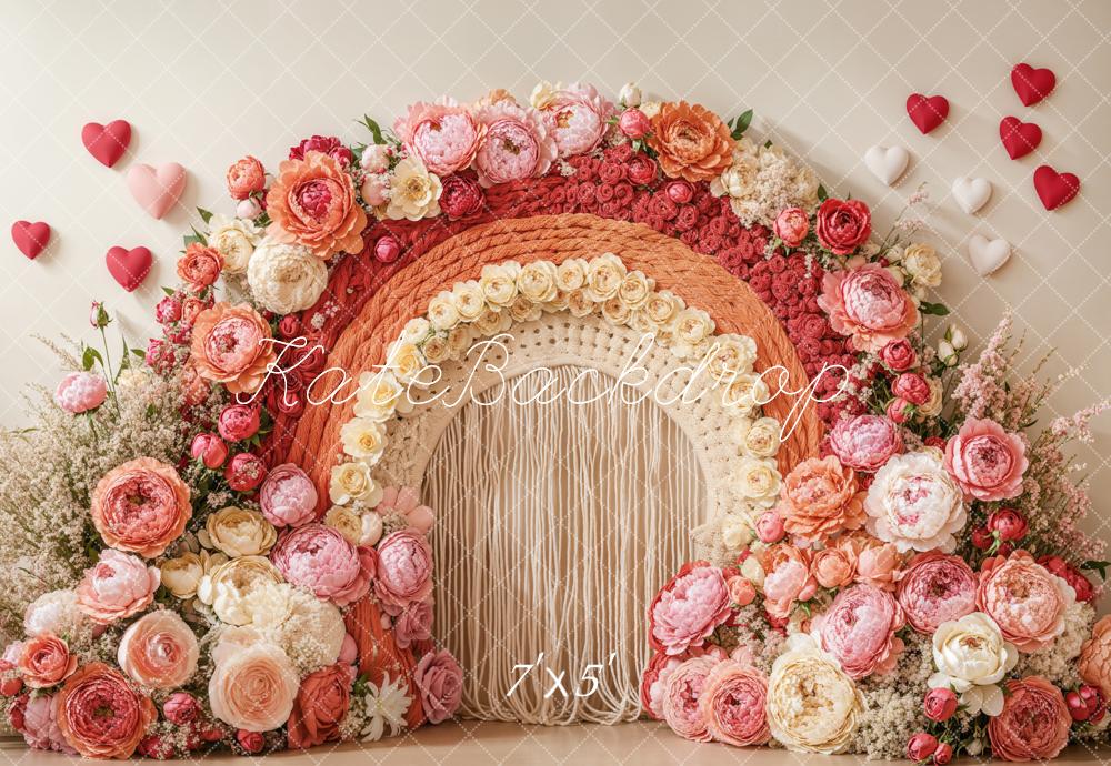 Kate Boho Floral Arch Heart Pink Backdrop Designed by Emetselch