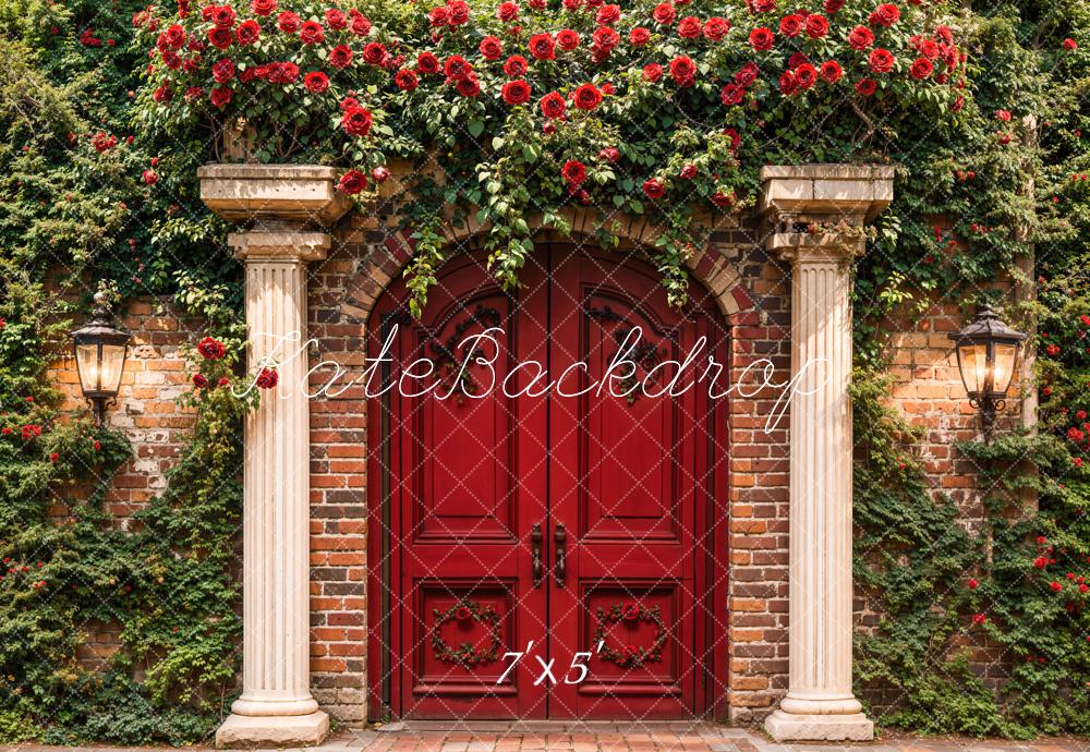 Kate Spring Flowers Red Gate Backdrop Designed by Chain Photography