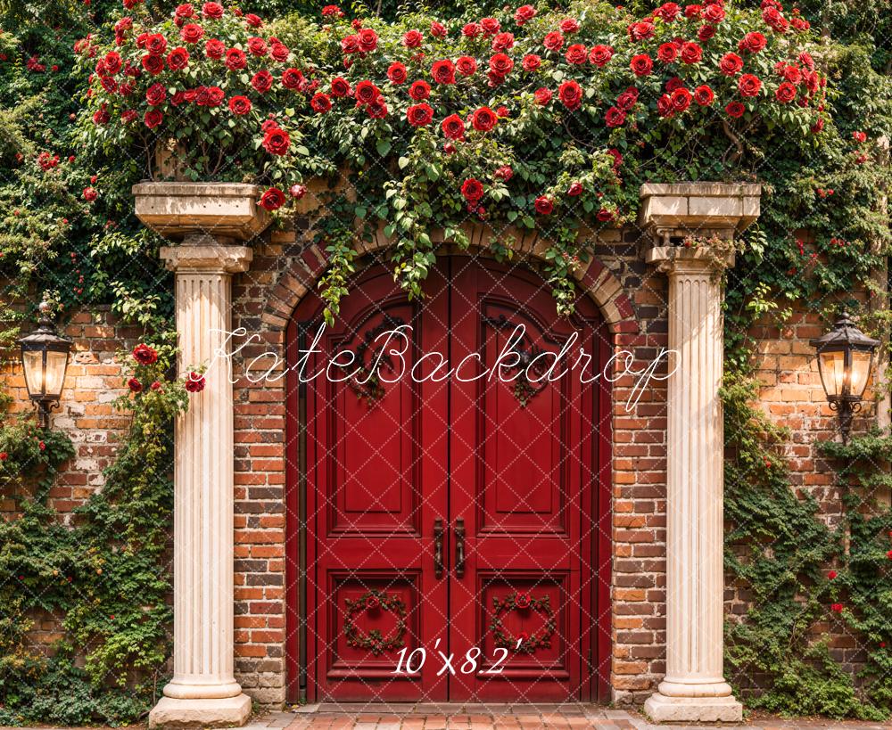 Kate Spring Flowers Red Gate Backdrop Designed by Chain Photography