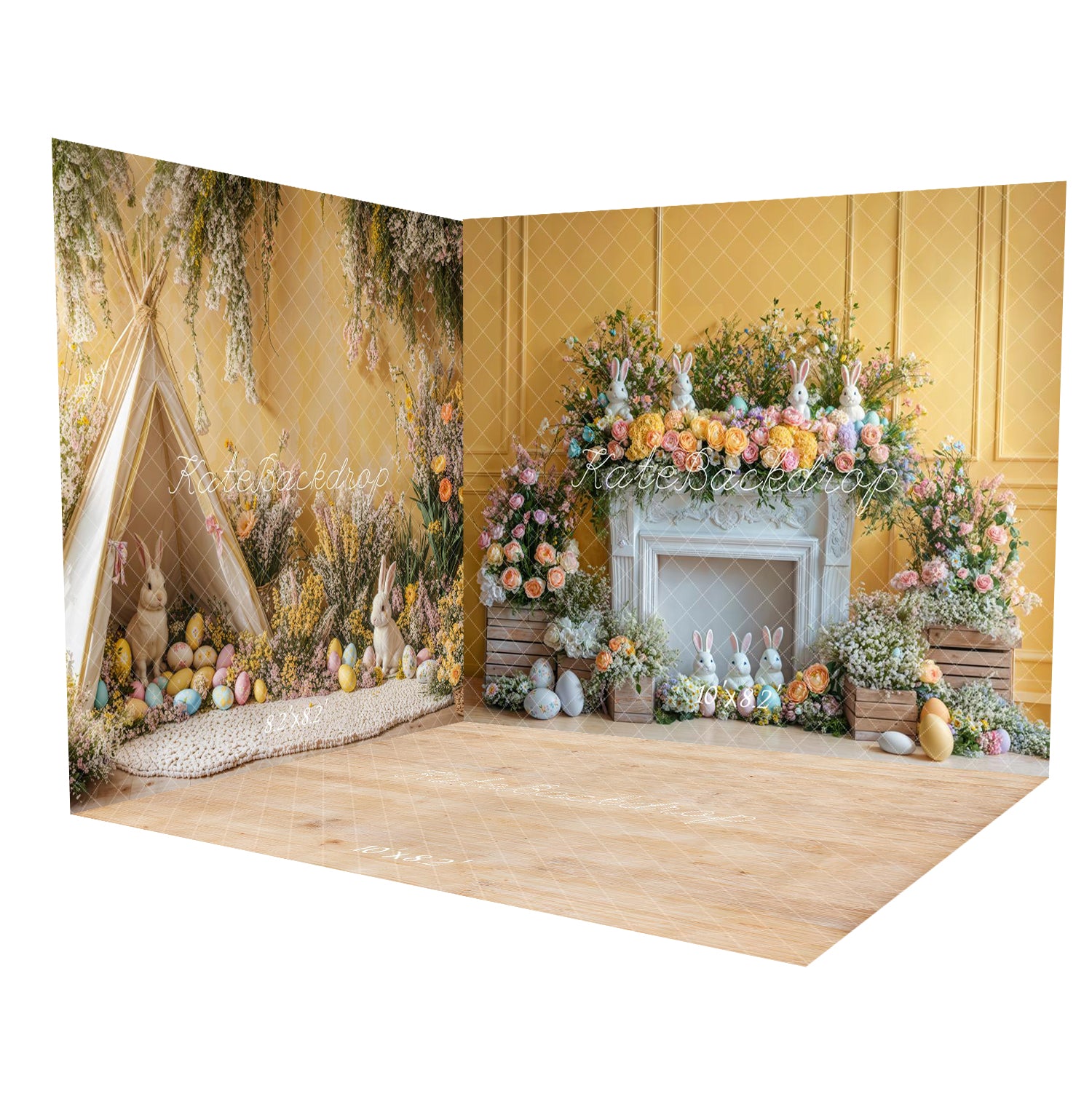 Kate Easter Bunny Tent Eggs Fireplace Yellow Wall Room Set(8ftx8ft&10ftx8ft&8ftx10ft)