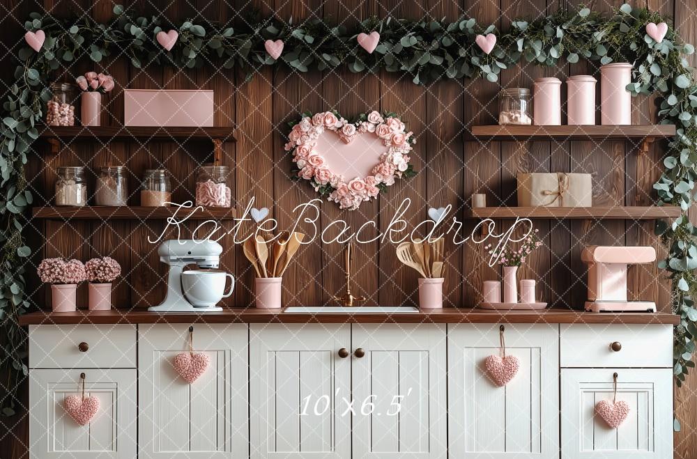 Kate Valentine's Day Pink Kitchen Hearts Backdrop Designed by Patty Roberts