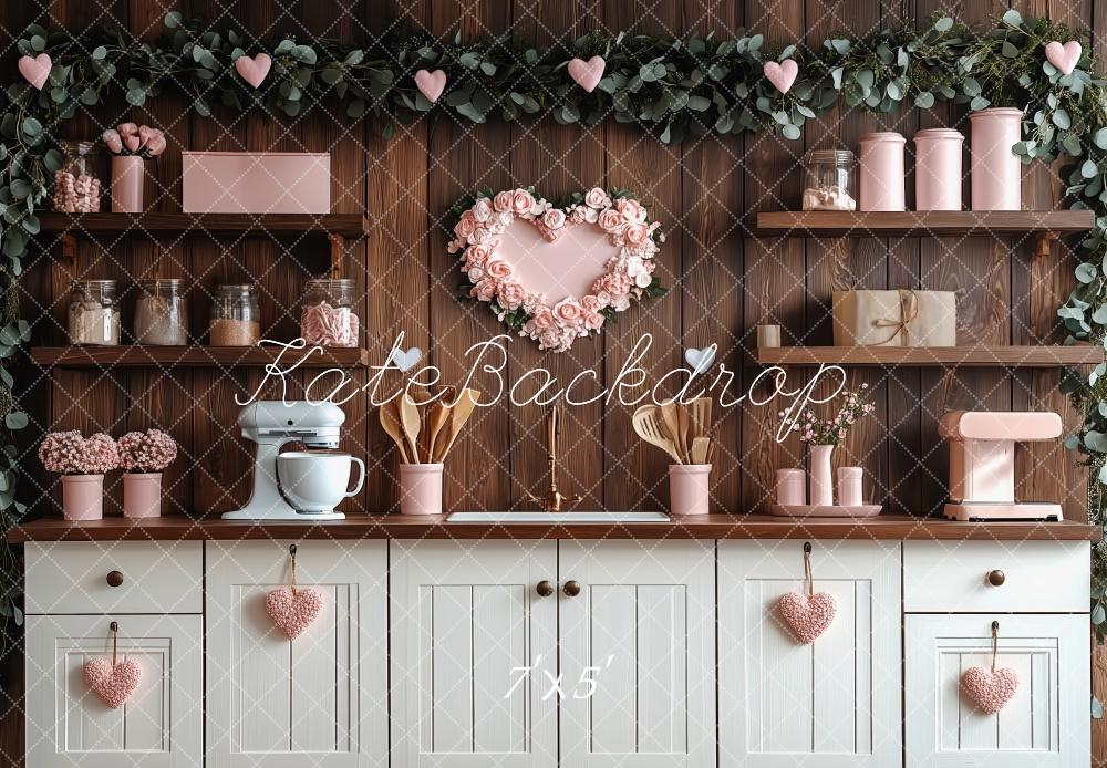 Kate Valentine's Day Pink Kitchen Hearts Backdrop Designed by Patty Roberts