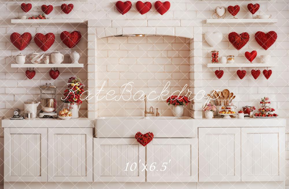 Kate Valentine's Kitchen Backdrop Red Heart Cabinets Designed by Emetselch