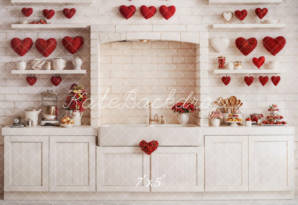 Kate Valentine's Kitchen Backdrop Red Heart Cabinets Designed by Emetselch